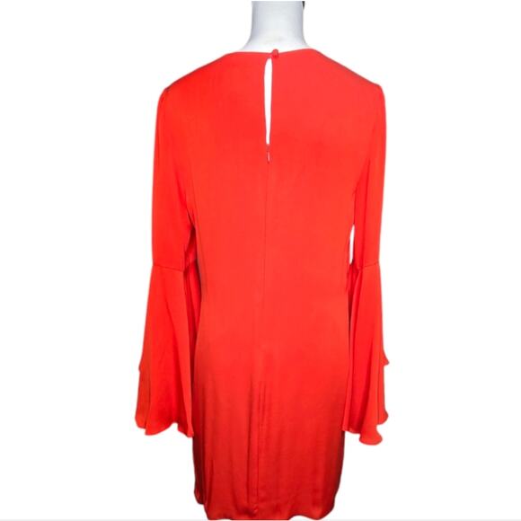 Milly Bell Sleeve Silk Blend‎ Stretch Crepe Midi Shift Dress Flame Orange Size 8 - Picture 8 of 11